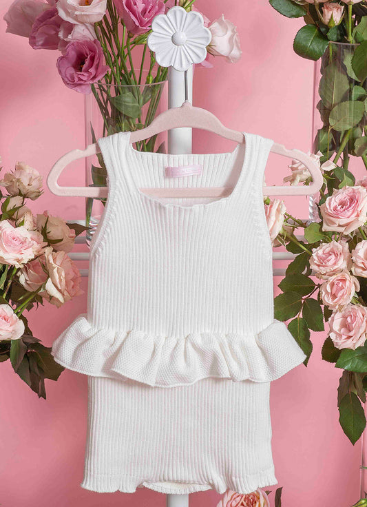 Macacão Tricot Sem Costura Canelado Babado Pmini