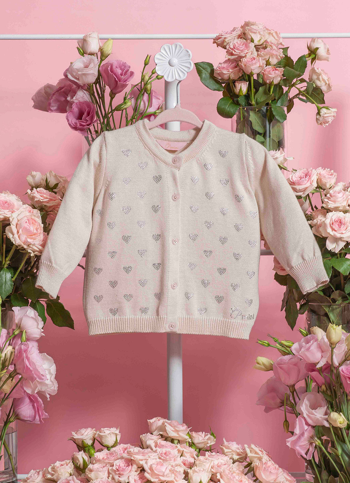 Casaqueto Tricot Mini Corações Cristal