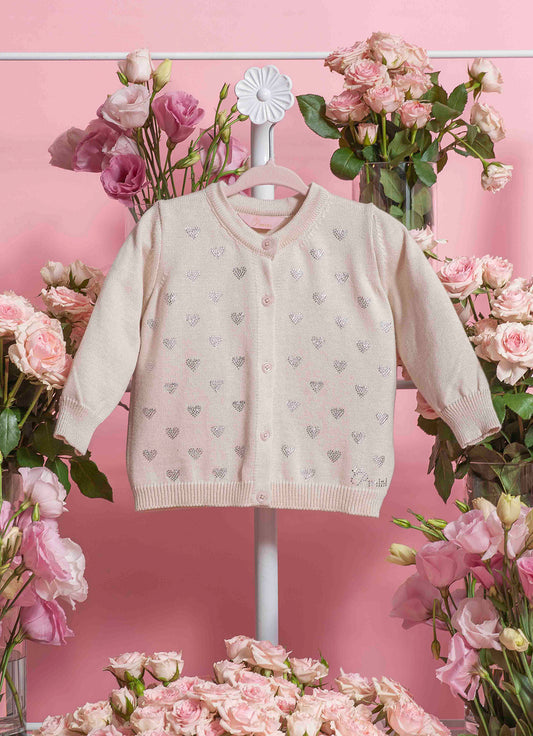 Casaqueto Tricot Mini Corações Cristal
