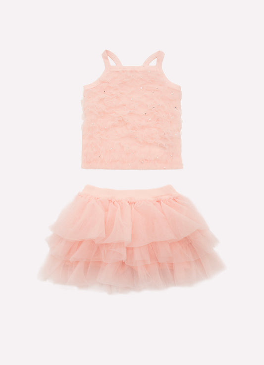Conjunto Blusa e Saia Short Babados Tule