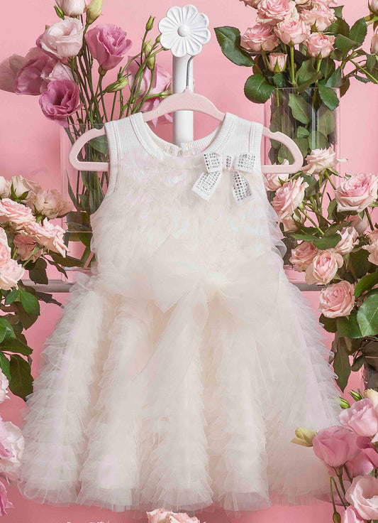 Vestido Ribana Princesa Frufru Tule Laço Cristal Com Calcinha