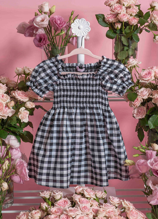 Vestido Algodão Xadrez Lastex Com Calcinha