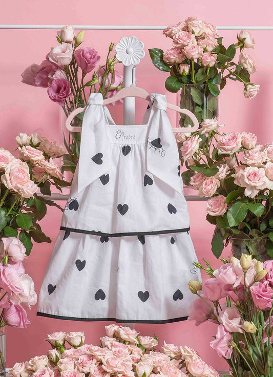 Vestido Algodão Estampa Corações Babados Com Calcinha