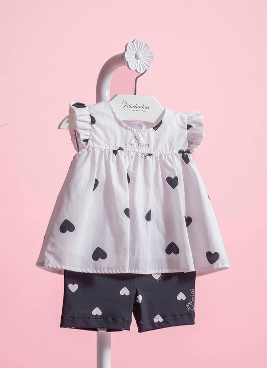 Conjunto Blusa Algodão Corações Bermuda Light Corações