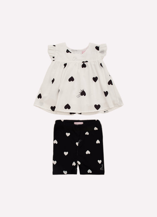 Conjunto Blusa Algodão Corações Bermuda Light Corações