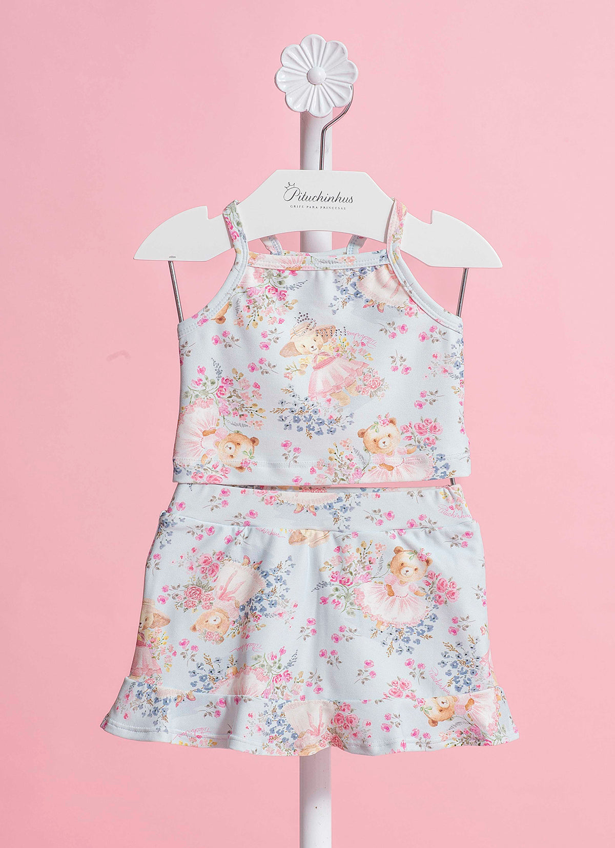 Conjunto Cropped e Saia Short Light Estampado