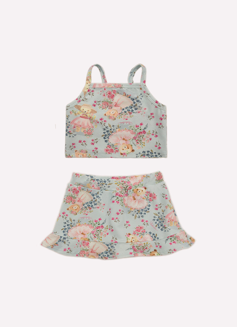Conjunto Cropped e Saia Short Light Estampado