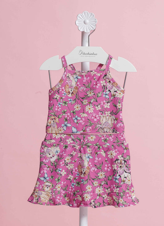 Conjunto Cropped e Saia Short Light Estampado