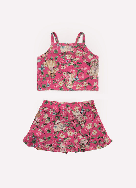 Conjunto Cropped e Saia Short Light Estampado