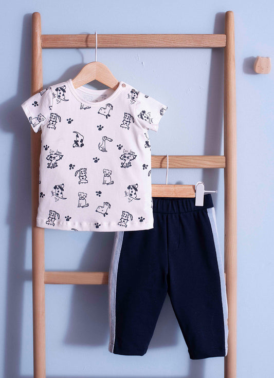 Conjunto Blusa Pima Cachorrinhos Calça Malha Listra Lateral