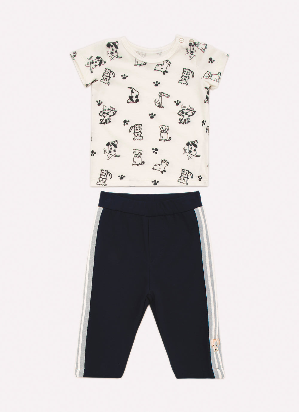 Conjunto Blusa Pima Cachorrinhos Calça Malha Listra Lateral