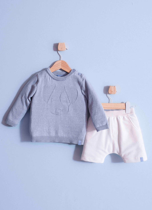 Conjunto Blusa Tricot Linx Cachorro e Bermuda Moletom Rosto