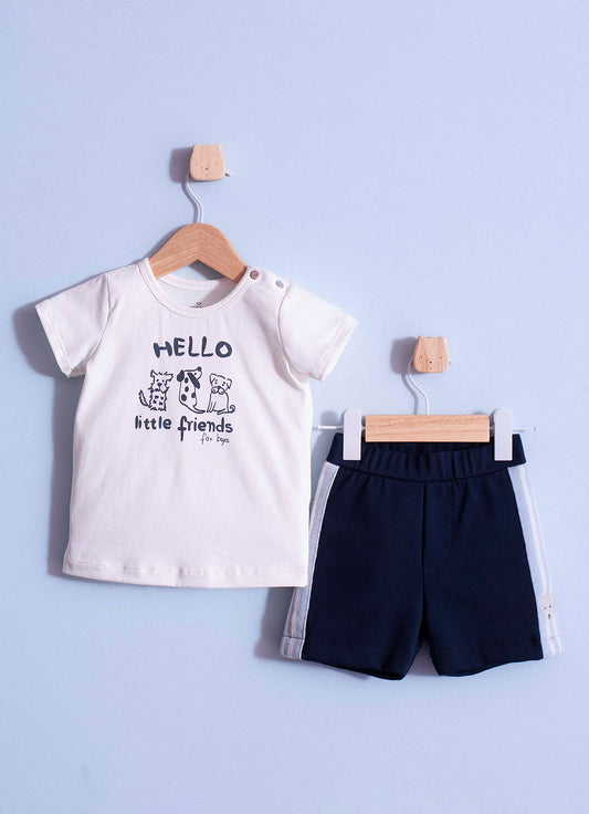 Conjunto Blusa Cotton Pima Hello e Bermuda Malha Listra Lateral