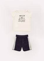 Conjunto Blusa Cotton Pima Hello e Bermuda Malha Listra Lateral