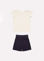 Conjunto Blusa Cotton Pima Hello e Bermuda Malha Listra Lateral