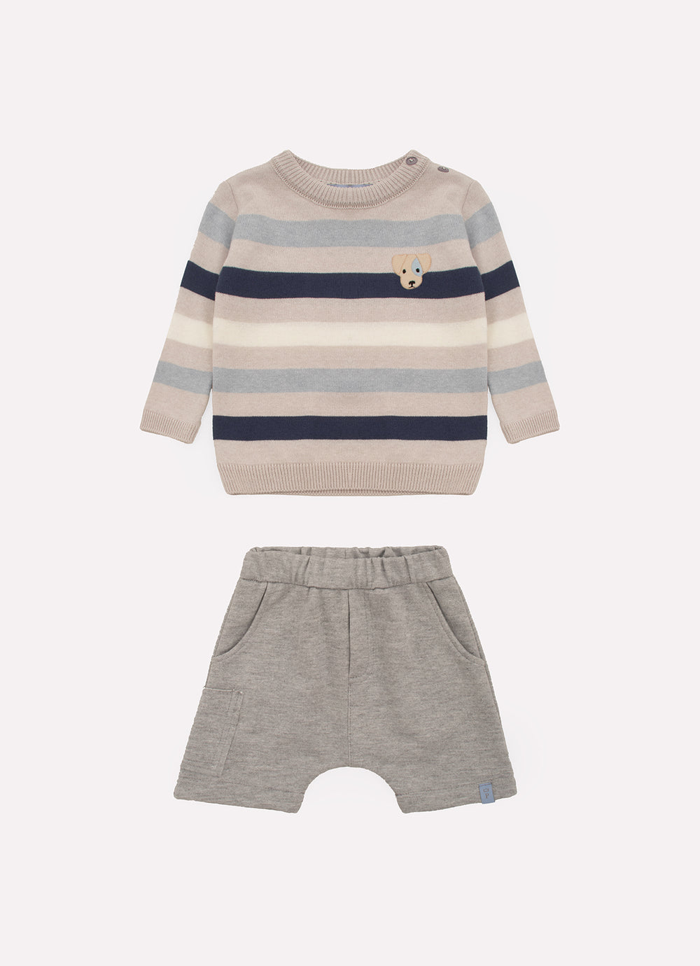 Conjunto Blusa Tricot Listrada e Bermuda Moletom Bolsos For Boys