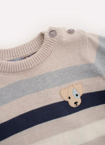 Conjunto Blusa Tricot Listrada e Bermuda Moletom Bolsos