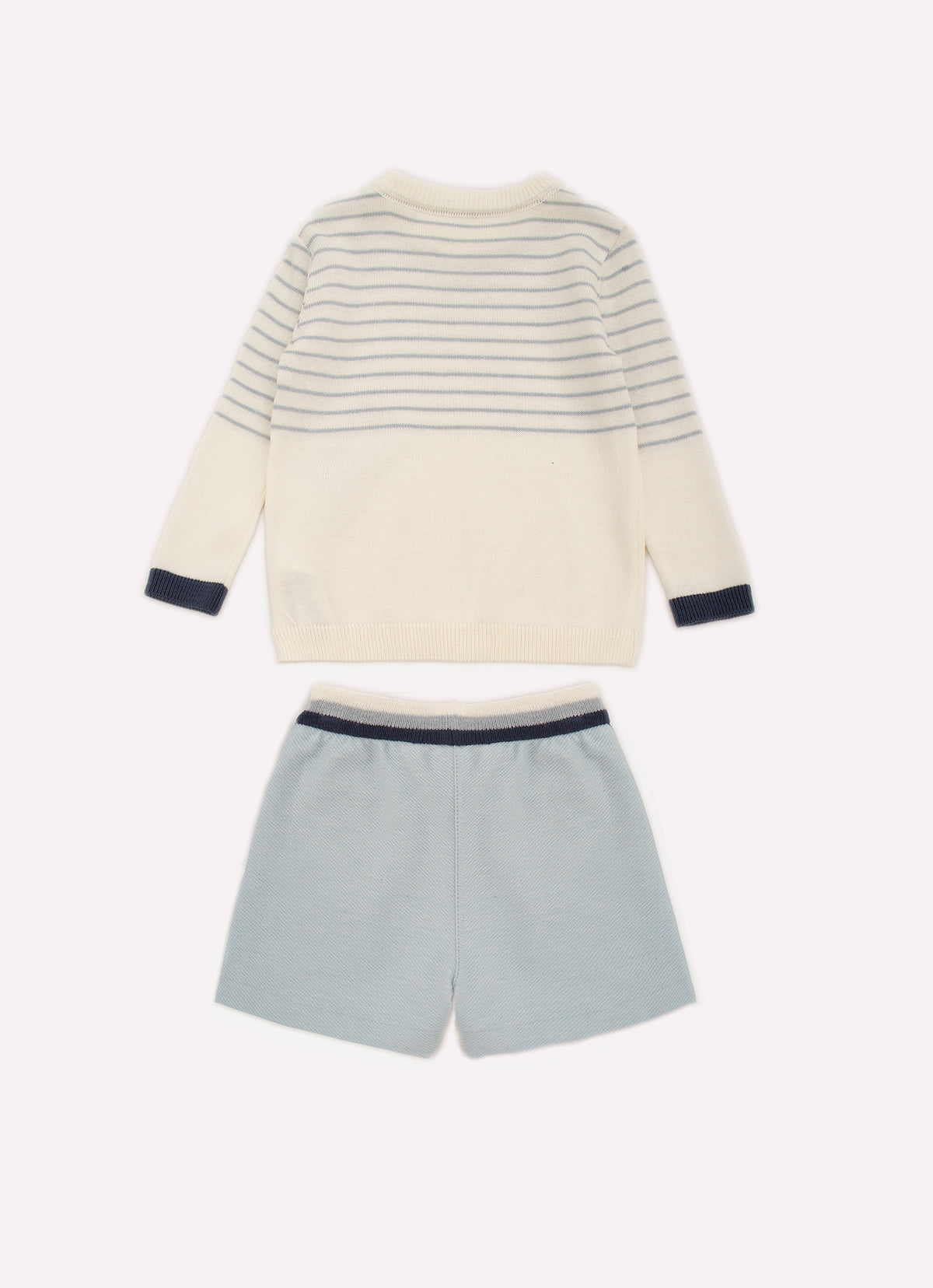 Conjunto Blusa Tricot Listrinhas e Bermuda Moletom Sarjada