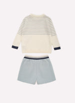 Conjunto Blusa Tricot Listrinhas e Bermuda Moletom Sarjada