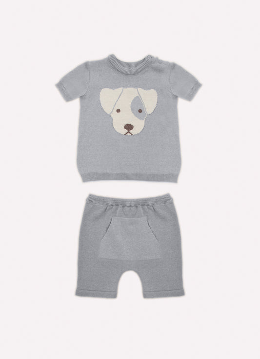 Conjunto Tricot Blusa Cachorrinho Manga Curta e Bermuda Canguru