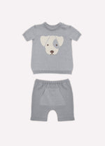 Conjunto Tricot Blusa Cachorrinho Manga Curta e Bermuda Canguru