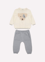 Conjunto Tricot Blusa Rosto Cachorrinho e Calça Bolsos