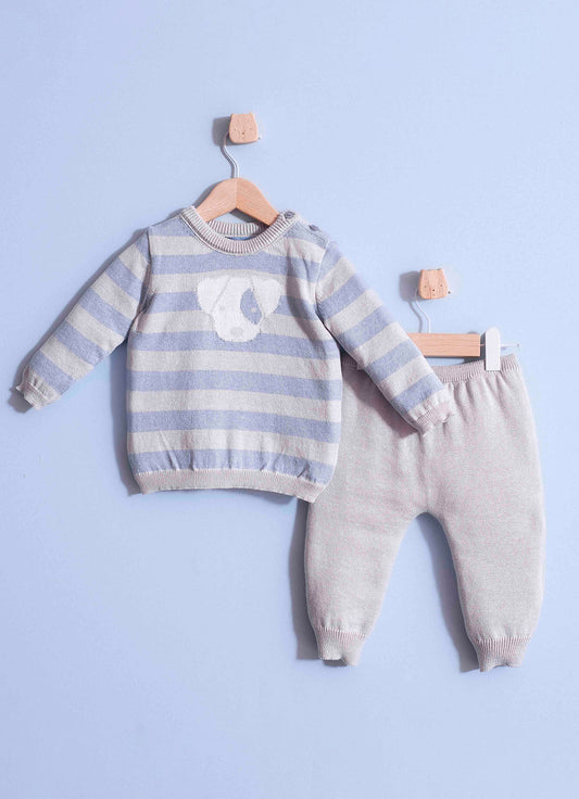 Conjunto Tricot Blusa Listrada e Calça Cachorrinho Costas