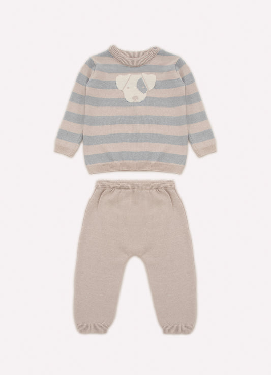 Conjunto Tricot Blusa Listrada e Calça Cachorrinho Costas