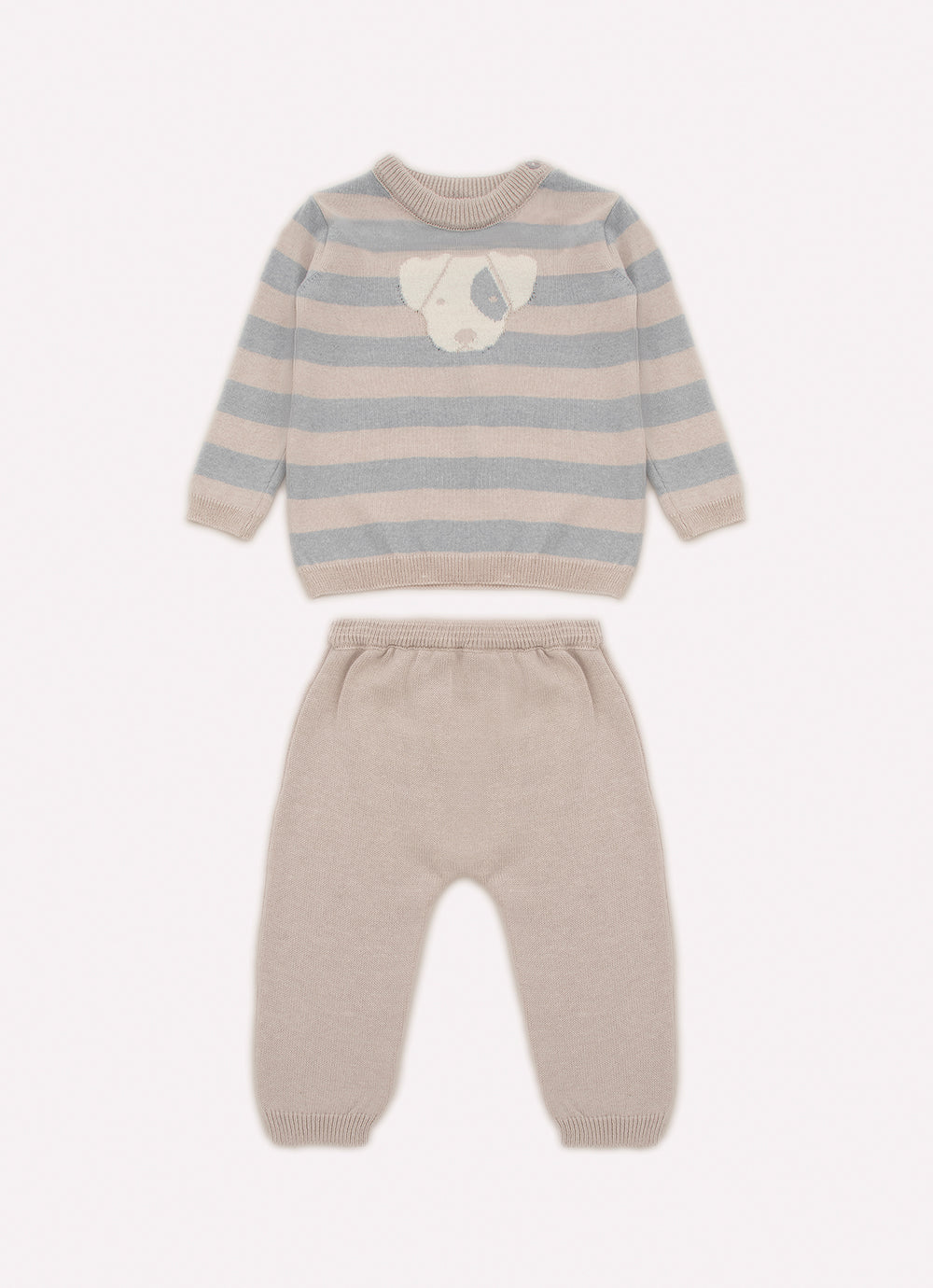 Conjunto Tricot Blusa Listrada e Calça Cachorrinho Costas