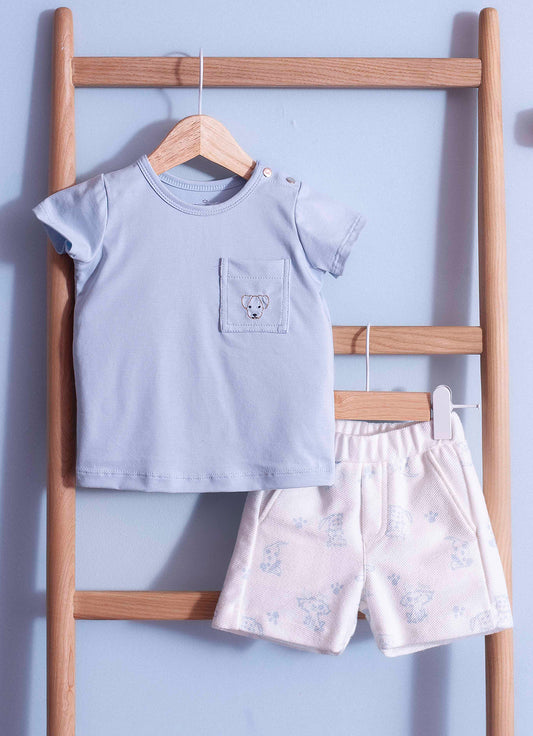 Conjunto Blusa Cotton Pima Bolso e Bermuda Moletom Cachorrinhos
