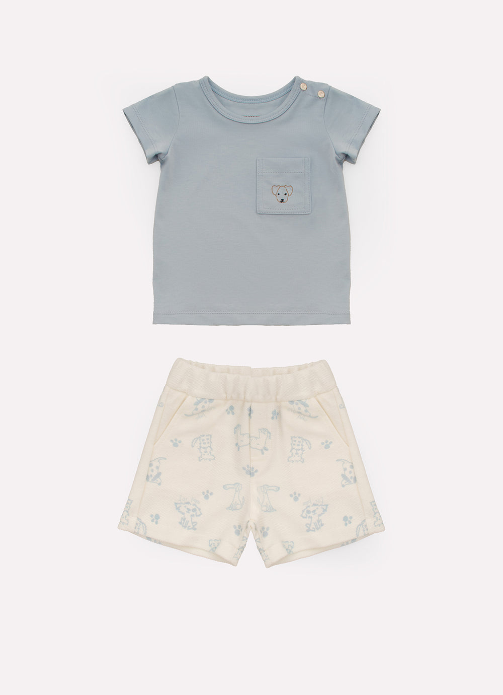 Conjunto Blusa Cotton Pima Bolso e Bermuda Moletom Cachorrinhos