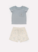 Conjunto Blusa Cotton Pima Bolso e Bermuda Moletom Cachorrinhos