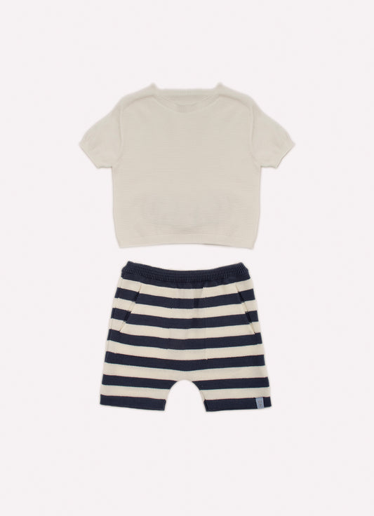 Conjunto blusa Tricot Sem Costura e Bermuda Tricot Listrada