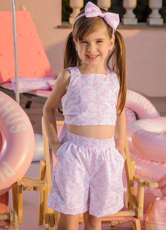 Conjunto Algodão Estampado Toil Cropped e Bermuda Resort