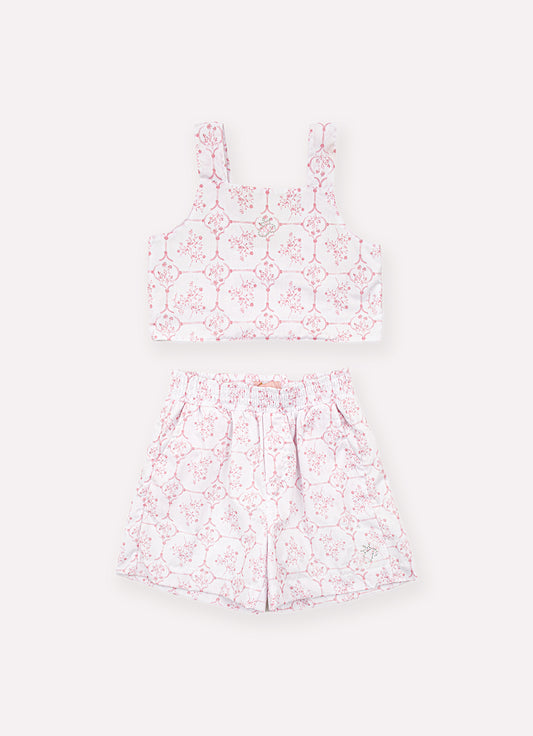 Conjunto Algodão Estampado Toil Cropped e Bermuda Resort