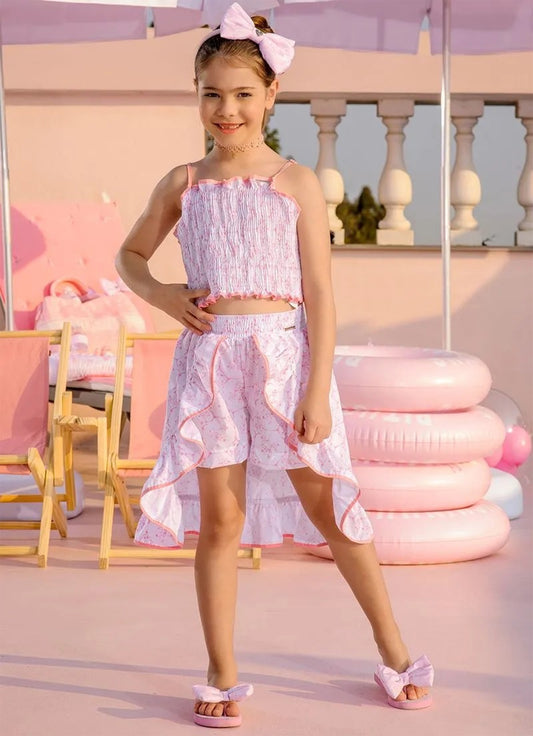 Conjunto Algodão Estampa Toil Cropped e Saia Mullet Resort