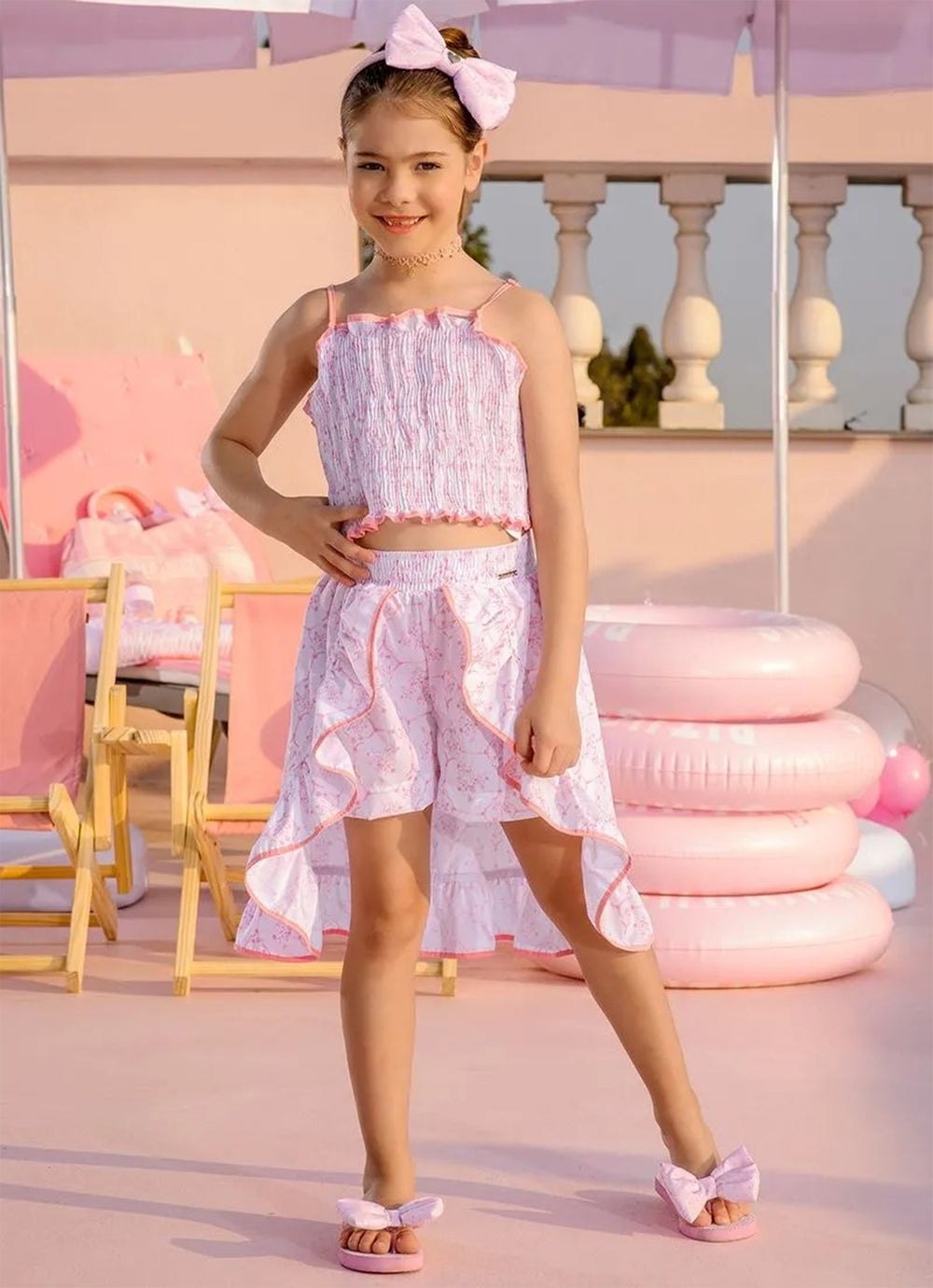 Conjunto Algodão Estampa Toil Cropped e Saia Mullet Resort