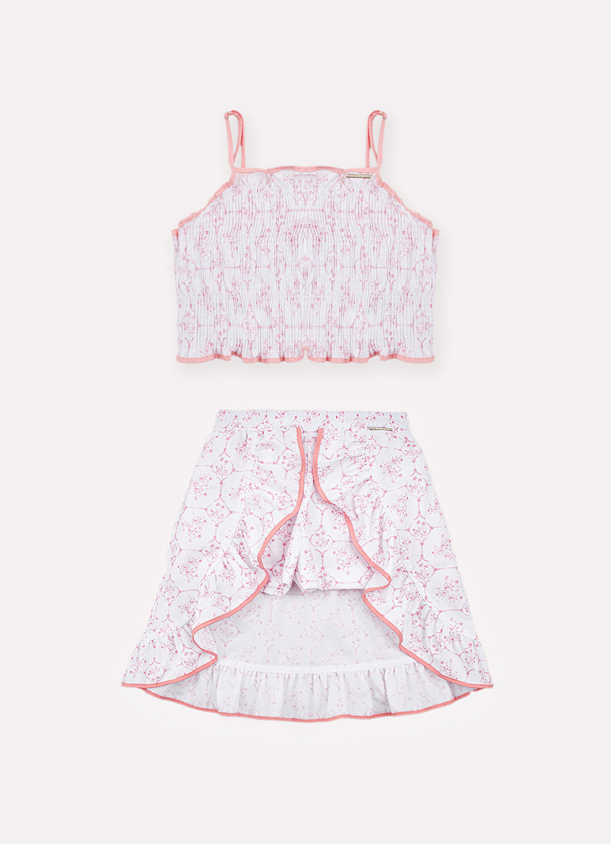 Conjunto Algodão Estampa Toil Cropped e Saia Mullet Resort