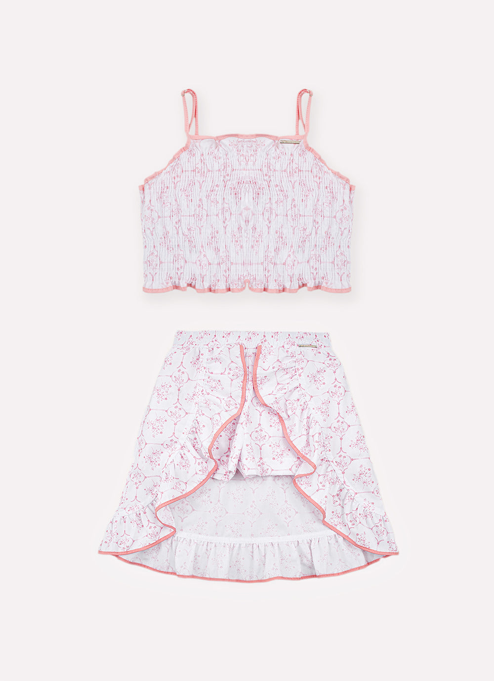 Conjunto Algodão Estampa Toil Cropped e Saia Mullet Resort