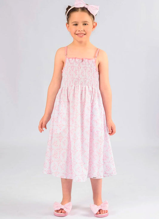 Vestido Alça Algodão Estampa Toil Lastex Resort