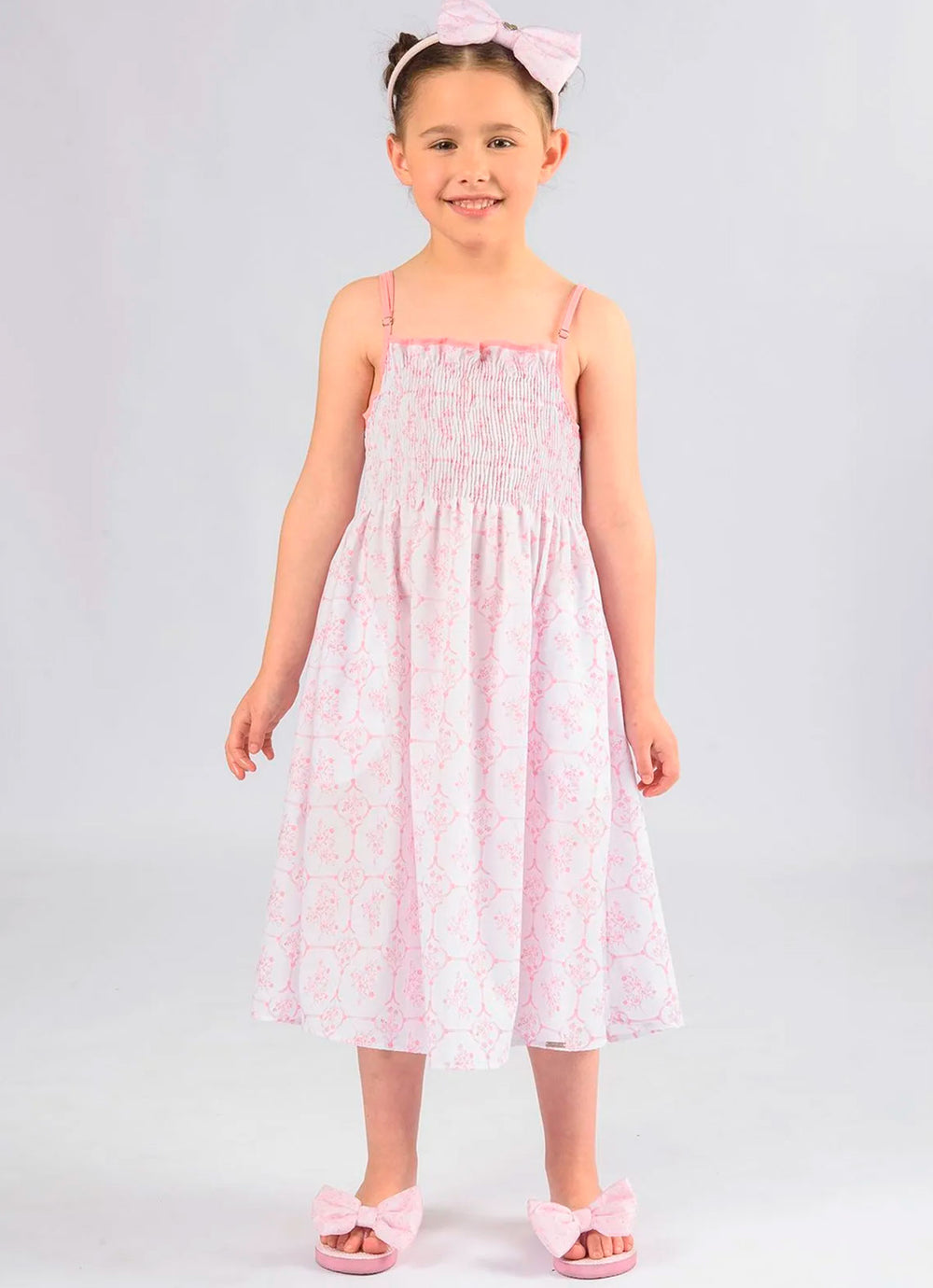 Vestido Alça Algodão Estampa Toil Lastex Resort