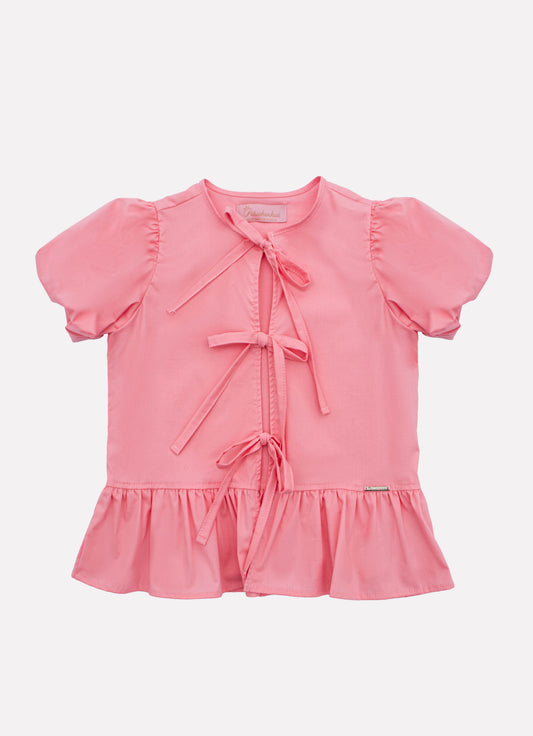 Blusa Bata Tricoline Babado e Laços
