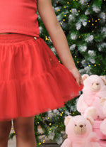 Conjunto Cropped Ribana Flor e Saia Babado Natal