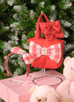 Bolsa Tricoline Maxi Laço Xadrez Bordado Natal