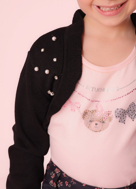 Bolero Tricot Bordado Pérolas e Cristais