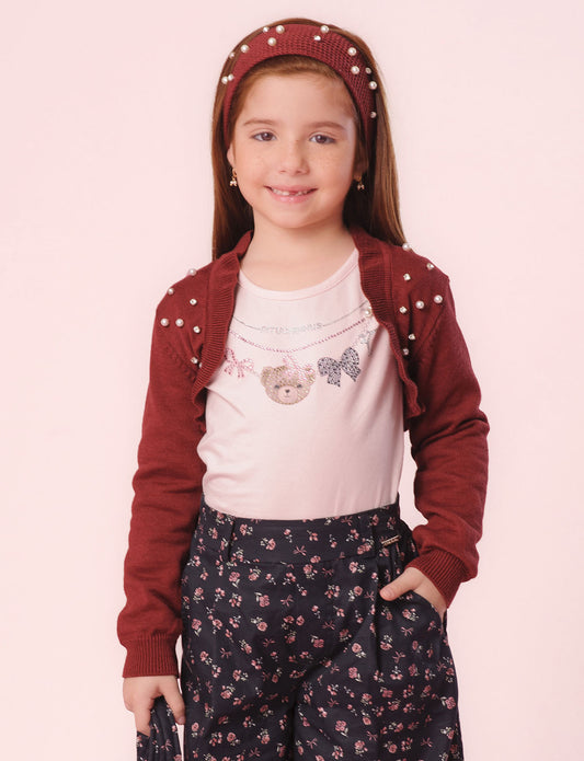 Bolero Tricot Bordado Pérolas e Cristais