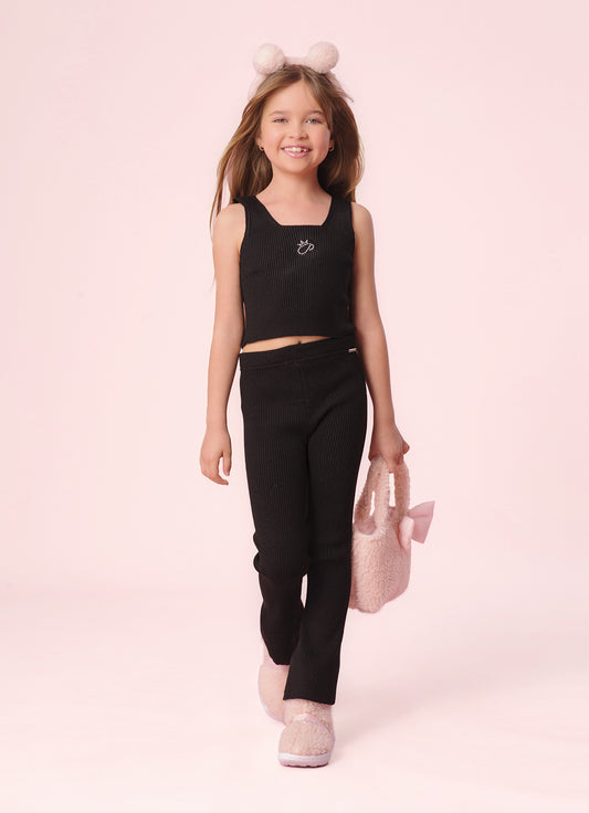 Calça Tricot Canelada Flare