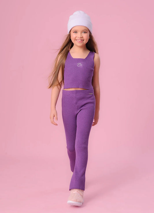 Calça Tricot Canelada Flare