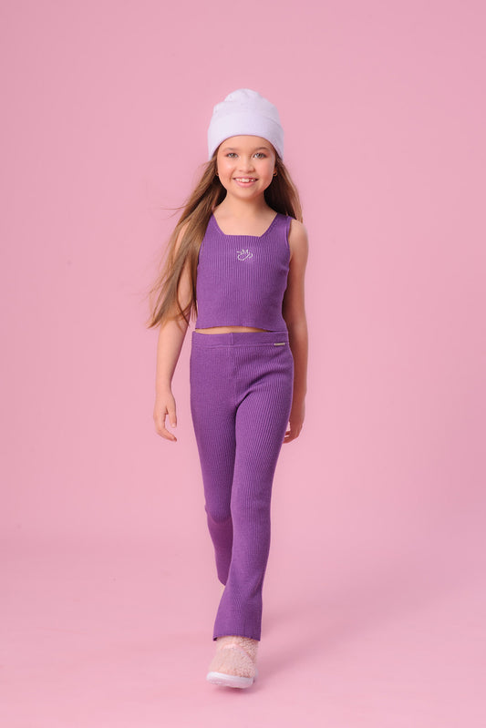 Calça Tricot Canelada Flare