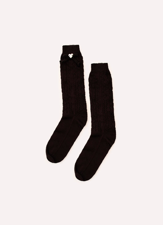 Meia Tricot Ponto Rendado Lacinhos